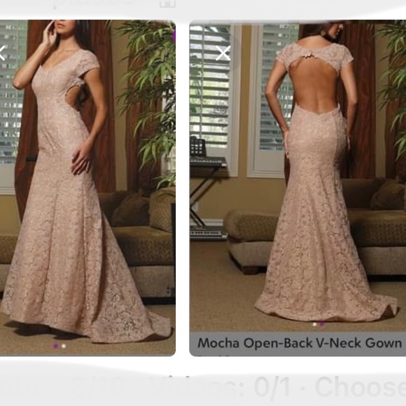 Mocha Open-back V-neck Gown - Picture 1 of 7